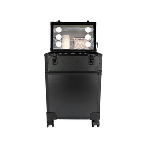 Valise de maquillage à roulettes avec éclairage LED réglable 3 couleurs, noire, portable, logo professionnel personnalisable, couleur personnalisable - Product Image 2