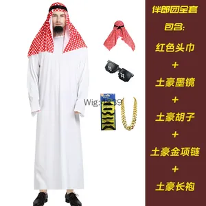 Costume da Sceicco Arabo per Adulti, Abito da Principe del Medio Oriente, Veste Bianca da Sultano con Fascia Rossa per Purim e <span class=keywords><strong>Halloween</strong></span> - Product Image 2