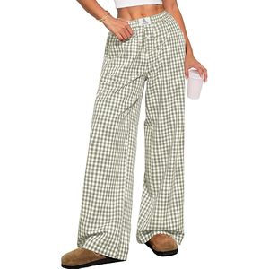 Pantalon à carreaux Anrabess pour femme – Décontracté, ample, doux, tissé, pour la maison et le printemps - Product Image 1