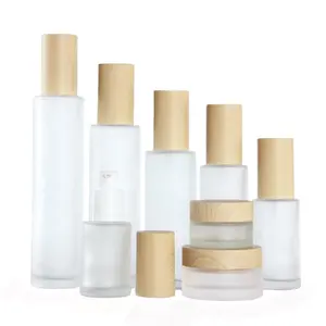Flacone di vetro cosmetico bottiglia di olio essenziale bottiglia di lozione crema toner con pompa per la cura della pelle con tappo in legno ABS