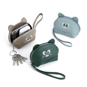 Novedad de 2025, tarjetero de identificación de cuero genuino, cuero de vaca, lindo gato, monedero de dibujos animados, tarjetero para mujer - Product Image 1