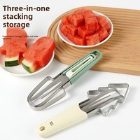 Gadget de cuisine multifonctionnel en acier inoxydable, coupe-pastèque et melon manuel, avec clip de préhension et séparateur de fruits pour usage domestique