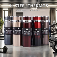 Termo de Acero Inoxidable 316 de Doble Pared con Aislamiento al Vacío de 1L, Botella de Agua Deportiva Portátil de Gran Capacidad, Regalos Empresariales de Plástico