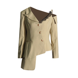 Blazer Elegante e Traspirante da Donna, Monopetto con Inserti in Pizzo Asimmetrico, Spalle Scoperte, Maniche Lunghe, Stile Casual - Product Image 2