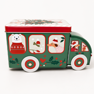 Custom Green Red <b>Christmas</b> Car-Shaped Tin Storage <b>Box</b> for Cookie Candy Ornaments Holiday Party Gift Packaging - Product Image 1