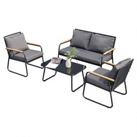 Modernes Minimalistisches Outdoor-Sofa Kaffeetisch-Set Korbgeflecht-Sessel mit Abnehmbaren Kissen für Terrasse und Garten
