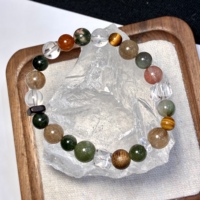 Bracelet de luxe en quartz rutilé doré 9 mm et œil de tigre avec cristal de poil de lapin vert et cube de quartz blanc pour la prospérité