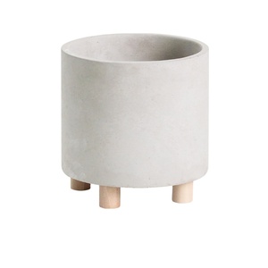 Maceta <span class=keywords><strong>de</strong></span> <span class=keywords><strong>cemento</strong></span> esmaltada <span class=keywords><strong>de</strong></span> diseño clásico moderno, maceta <span class=keywords><strong>de</strong></span> hormigón alto <span class=keywords><strong>con</strong></span> <span class=keywords><strong>patas</strong></span> <span class=keywords><strong>de</strong></span> <span class=keywords><strong>madera</strong></span> para plantas <span class=keywords><strong>de</strong></span> interior suculentas, paquete <span class=keywords><strong>de</strong></span> tamaño pequeño - Product Image 1