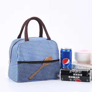 De moda de Picnic bolsa de vajilla de entrega de alimentos bolsa de Oxford impermeable portátil rayas almuerzo enfriador bolsa