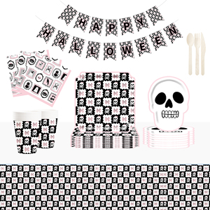 Juego de Vajilla para Fiesta de Halloween DAMAI, Estilo Moderno, con Molde de Calavera, Incluye Platos de Papel de 9 y 10.5 Pulgadas, Vasos y Servilletas - Product Image 1