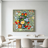 Décoration murale carrée en porcelaine cristalline à motif floral vintage, pour niche, avec plantes colorées, pour salon, tailles personnalisées disponibles