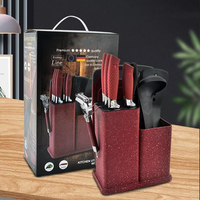 Ensemble de couteaux de chef multifonctionnels Tc en acier inoxydable 3Cr13, 12 pièces, revêtement antiadhésif, couteau de cuisine avec manche rouge antidérapant