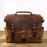 Custom Waterproof Men's Crossbody Messenger Computer Laptop Bag Vintage Heavy Duty Waxed Canvas