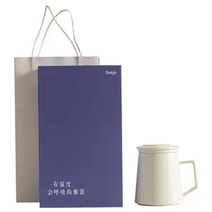 Màu vàng gốm lọc teacup Mug văn phòng Trà Tách nước với nắp gỗ xử lý gốm trà chén quà tặng