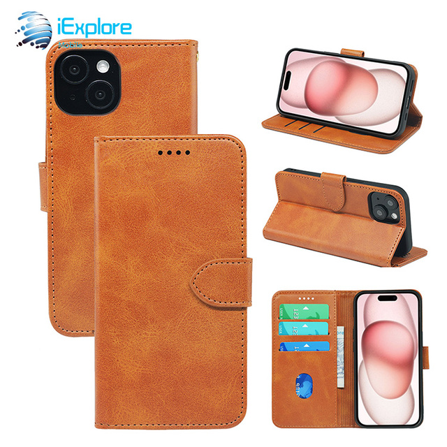 iExplore flip cover Matte PU leather case card slot wallet tpu phone case for iPhone 17 Pro Max Samsung S25 Note 20