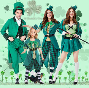 <span class=keywords><strong>Costume</strong></span> de la Saint-<span class=keywords><strong>Patrick</strong></span> pour la famille Fantasia, Irlande, lutin irlandais, elfe, cosplay pour adultes, enfants, enfants, déguisement d'Halloween, Ecopart - Product Image 1