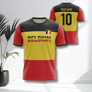 Maglia da Calcio Ispirata al Belgio Personalizzabile con Nome e Numero Rossa Gialla Nera per Tifosi - Product Image 1