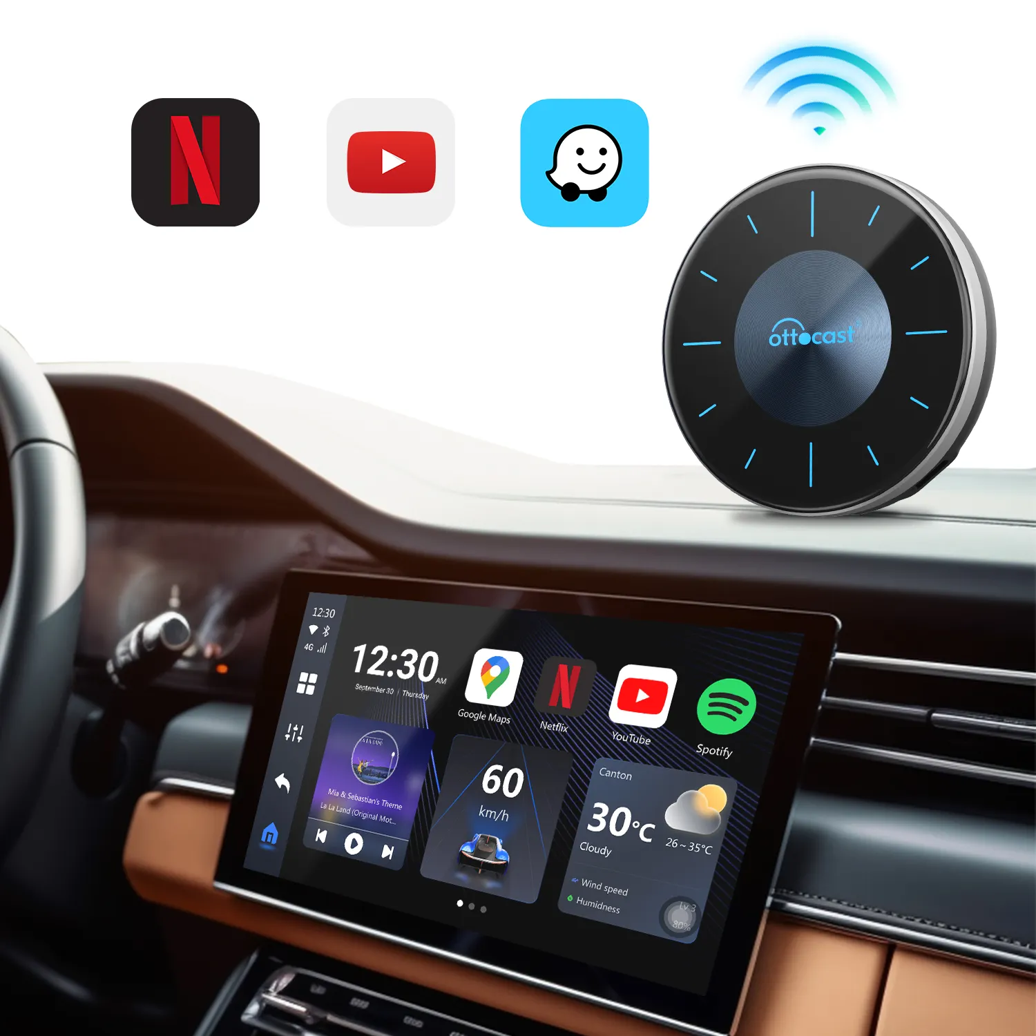 Ottocast carplay wireless smart box ai box wireless car play portable streaming box carplay dongle for universal