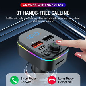 Bộ sạc xe hơi đa chức năng hai cổng <span class=keywords><strong>USB</strong></span>-C với khả năng sạc nhanh 5V3.1A, bộ phát FM không dây & bộ gọi rảnh tay Bluetooth dành cho xe hơi - Product Image 3