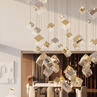 Petit lustre carré en cristal de glace, lampe de luxe pour hall d'hôtel, salon, salle à manger, LED, durée de vie de 80 000 heures
