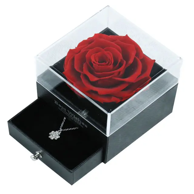 wholesale every love preserved eternal red roses in acrylic box with love you necklace forever flower gift for valentines