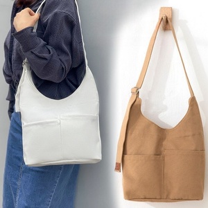 Sac de travail en toile tendance grande capacité, sac bandoulière simple couleur unie pour les trajets quotidiens, idéal pour l'hiver, l'été, la plage et les voyages - Product Image 3