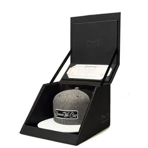 Luxe Papier Kartonnen Vierkante Vlakte Snapback Fedora Hoed Venster Box Verpakking Custom Ronde Hoed Dozen Hoed Verpakking