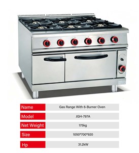 Moderna Cocina Industrial de <span class=keywords><strong>Gas</strong></span> con 6 Quemadores, Horno, Gabinete de Acero Inoxidable Resistente a Altas Temperaturas, Altura Ajustable, para Restaurante - Product Image 2