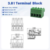 Conector de Bloque de Terminales PCB Enchufable AOSI 15EDG 3.81mm Verde con Tornillo y Varias Opciones de Conectores de Pines