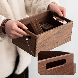 Hình Chữ Nhật Màu Đen Óc Chó Thùng Gỗ Với Xử Lý Phong Cách Lỗ Mộng & Tenon Hộp Cho Phòng Khách Bàn Để Cửa Hàng Đồ Ăn Nhẹ Trang Điểm - Product Image 1