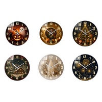 Reloj de Pared de Vidrio de 12 Pulgadas con Diseño de Pavo de Acción de Gracias, Personalizable, OEM, ODM, Directo de Fábrica, Decoración para el Hogar