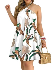 Robe d'été 2026 sans manches à imprimé, ample, pour femme, avec col halter et bretelles fines - Product Image 1