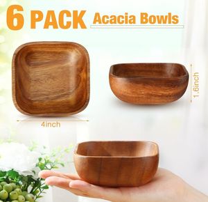 Bol de service carré en bois d'acacia naturel poli, écologique et très populaire, idéal pour les fêtes - Product Image 2