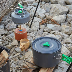 Juego de Utensilios de Cocina para Acampar al Aire Libre Campout, 4 Piezas, Anodizado, Portátil, Ligero, con Mango Verde, para 3-5 Personas - Product Image 3