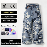 Jean cargo camouflage homme en denim foncé, taille mi-haute, lavable, boutonné, imprimé personnalisé, style hip-hop, collection automne