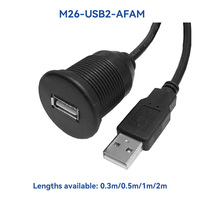 Conector USB 2.0 de 26.5mm para Montaje en Panel, Duradero, Hembra a Macho, Puerto Redondo con Cubierta Protectora para Vehículo/Barco, Cable de 2m