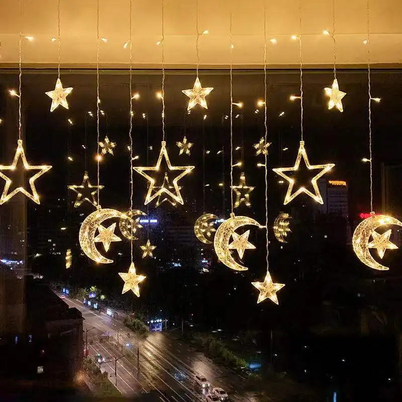 Moon Star LED Fairy String Lights Garland EID Mubarak Ramadan Decoration Christmas Holiday Led Lights Wedding Party Decorative