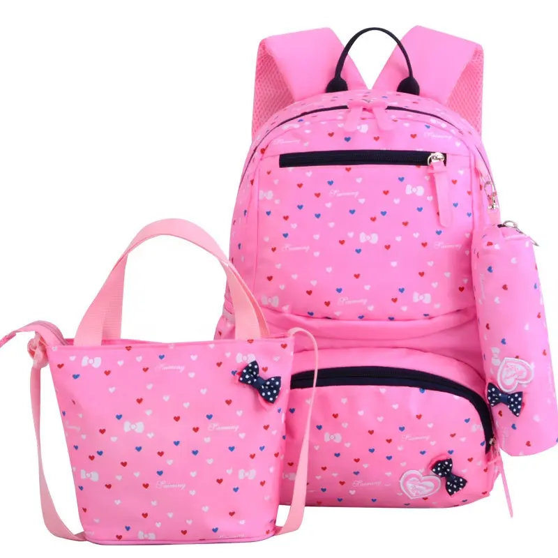 3Pcs Sac A Dos Scolaires Pink Girl Princess Student Bookbags Kid Backpack School Bag Set For Teenagers