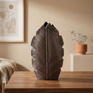 Vase à plumes en métal moderne très prisé, fait main, décoration de table, hauteur 39 cm, finition argentée - Product Image 6