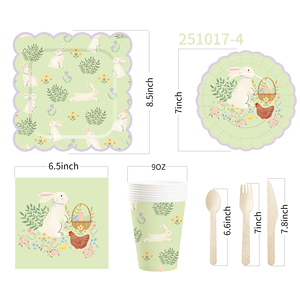 DAMAI Happy <b>Easter</b> Theme Table Decorations <b>Kit</b> Light Green Disposable Paper Plates Banner Napkin Party Tableware Set - Product Image 5