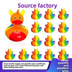 Hot Sale Promotional Unicorn Rainbow Ducks Soft Floating <b>Bath</b> Squeaky Toys Rubber Duck for Kids - Product Image 3
