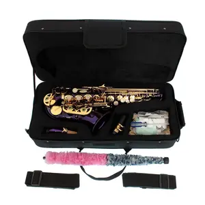 Saxofone de corpo roxo com verniz, oem, alta qualidade, barato, cor roxa, chaves, curva, saxofone pro