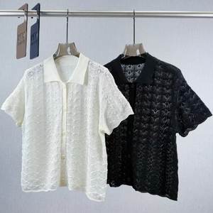 Verano nuevo ocio hueco semitransparente cuello vuelto manga corta, cárdigan de punto de manga corta de moda de Color sólido para <span class=keywords><strong>mujer</strong></span> - Product Image 2