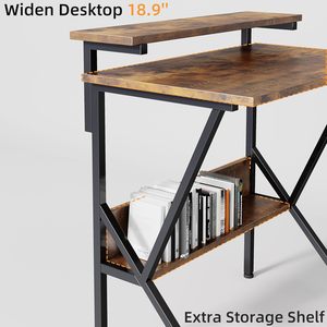 Escritorio Pequeño <span class=keywords><strong>de</strong></span> Madera para Computadora, para Espacios Pequeños, con Soporte Ajustable para Monitor, Almacenamiento Compacto, Escritorio Pequeño para Dormitorio u Hogar - Product Image 4