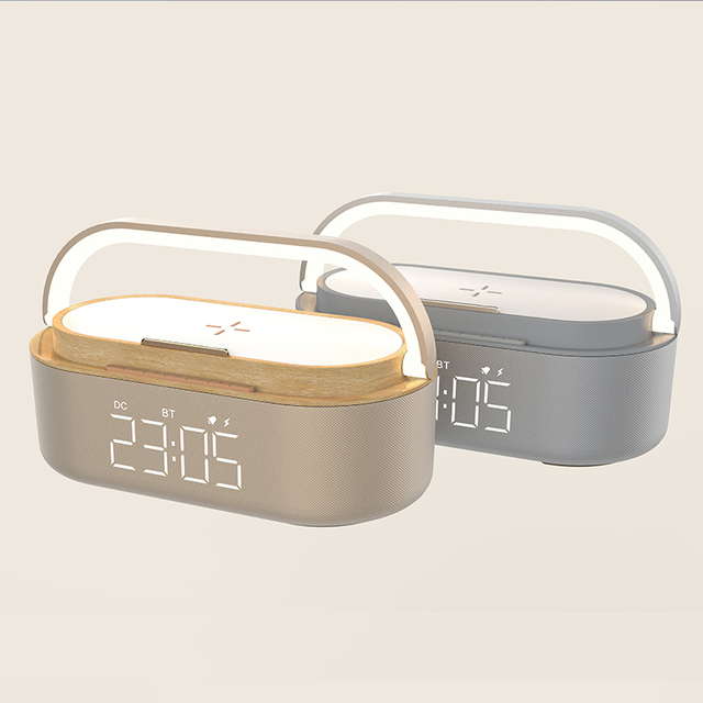 BHD Custom Wireless Charger With Alarm Clock 5 in 1 Wireless Charger Bedside Bluetooth Speaker With Wireless Charger