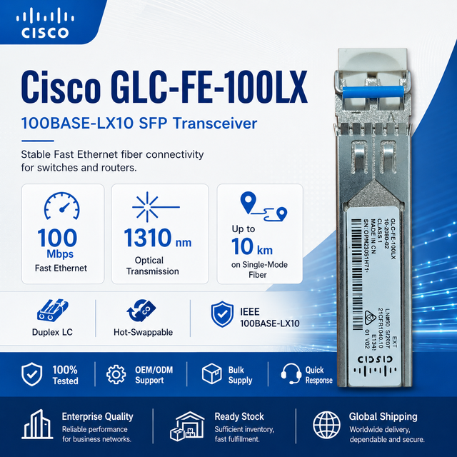 For Cisco GLC-FE-100LX 100BASE-LX10 SFP Transceiver 1310nm 10KM SMF Duplex LC Fast Ethernet Optical Module