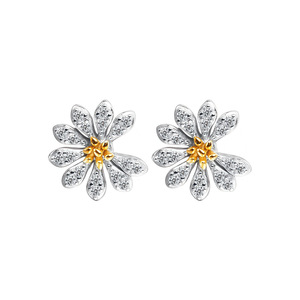 Stud Earrings Flower Daisy Rhinestone Silver Tone With Gold Center Party Jewelry For Women And Men - Product Image 5