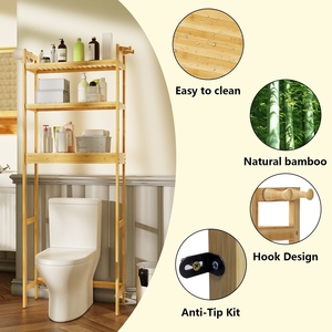 Étagère de rangement pour salle de bain en <span class=keywords><strong>bambou</strong></span> Unho: étagère de rangement autoportante au-<span class=keywords><strong>dessus</strong></span> des toilettes avec 3 étagères réglables - Product Image 3