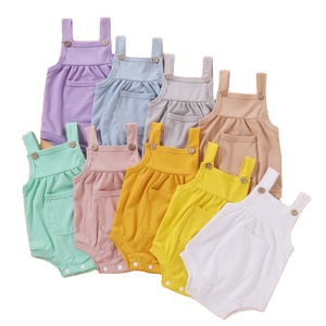 Mono con <span class=keywords><strong>tirantes</strong></span> de bebé de Color sólido de alta calidad, mono sin mangas en blanco para bebé, <span class=keywords><strong>Pijama</strong></span> ligero de verano para recién nacido - Product Image 1