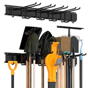 Support mural robuste pour outils avec 6 crochets doubles, organisateur de rangement pour outils de garage et de jardin - Product Image 1